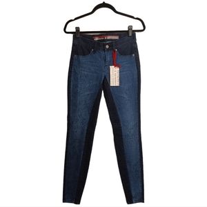 STANDARDS & PRACTICES Blue Floral Print Colorblock Dark Denim Skinny Jeans 26